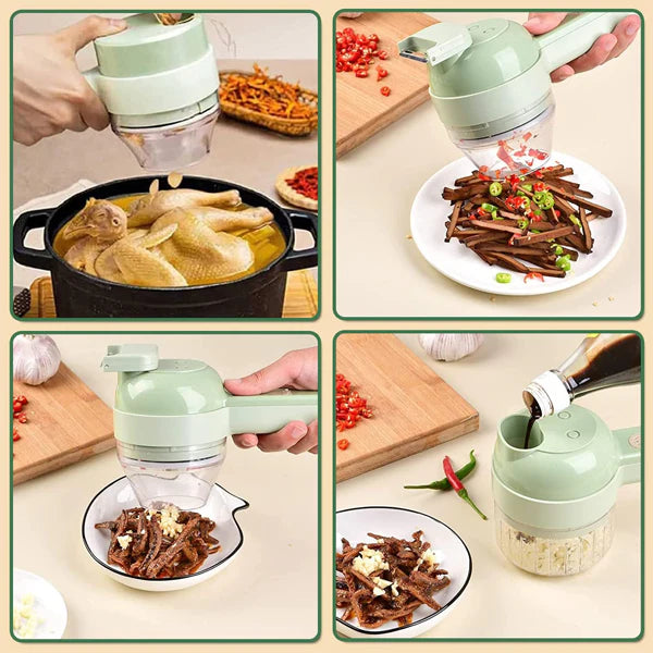 Rechargeable 4-in-1 Electric Vegetable Cutter | ریچارج ایبل 4-ان-1 الیکٹرک ویجیٹیبل کٹر