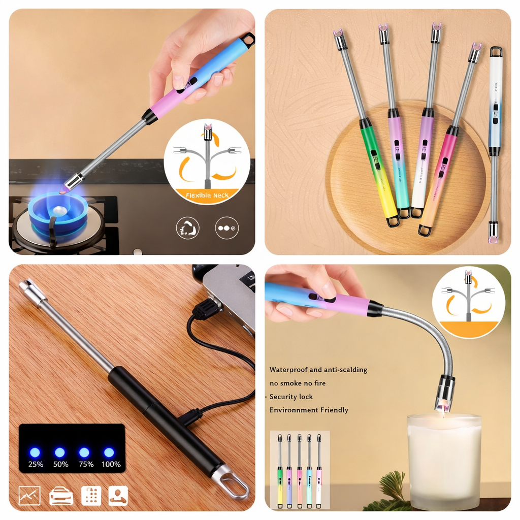 USB Rechargeable Arc Lighter – 360° Flexible, Windproof, Waterproof Safety Lock